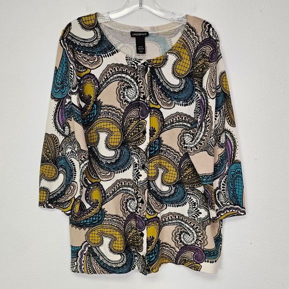 Lane Bryant Cardigan Sweater Multicolor Paisley Button Front Sequins Sz 14/16 - Picture 2 of 12